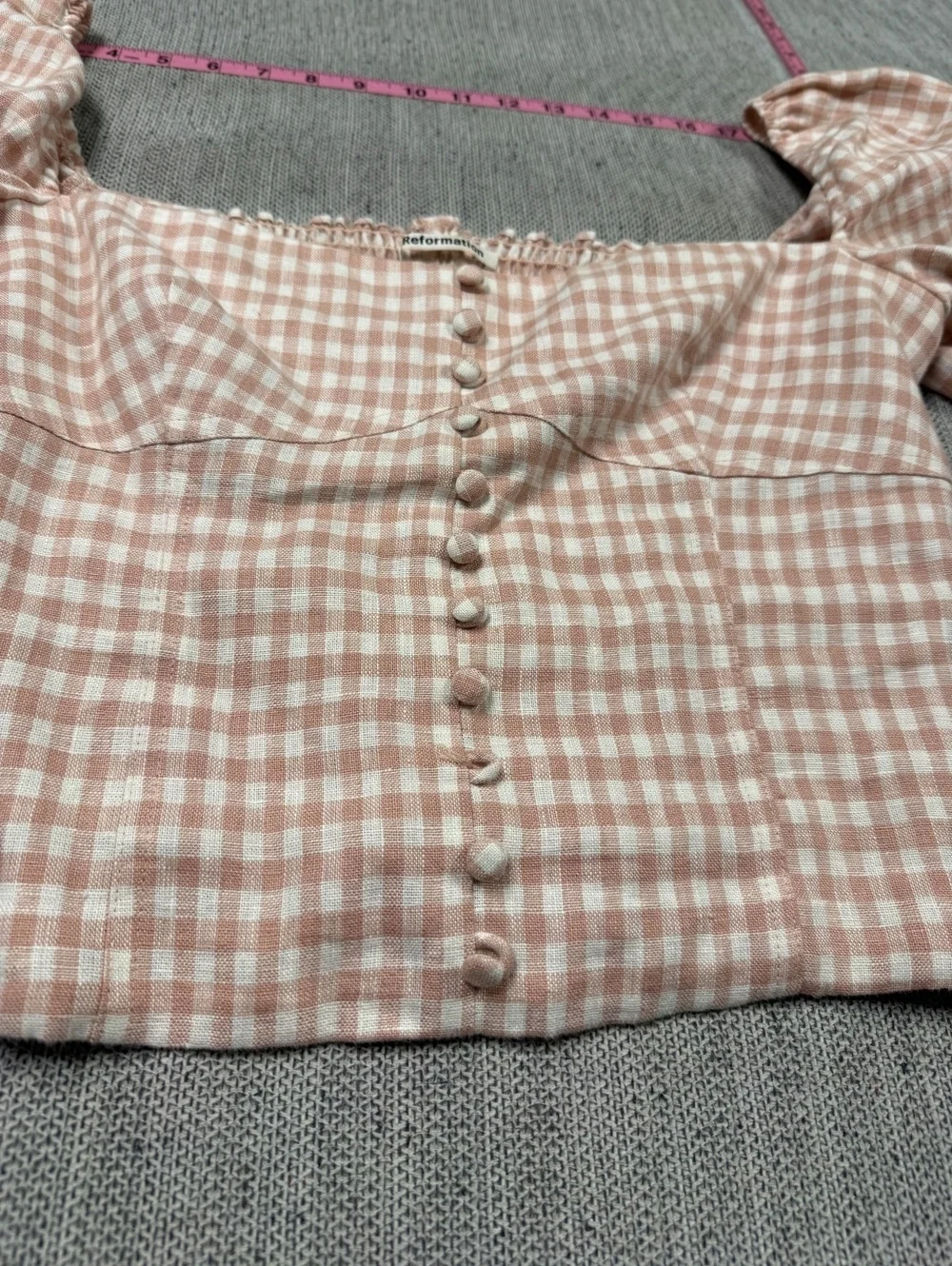 Reformation Linen Button-Down Crop Top Women Size 10 Pink